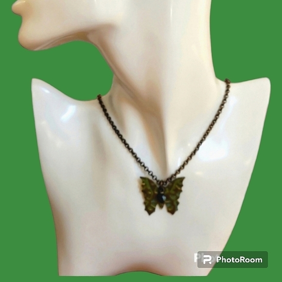 Vintage Jewelry - 3/$30 Fairycore Antique Brass Patina Metal Butterfly Pendant Chain Necklace